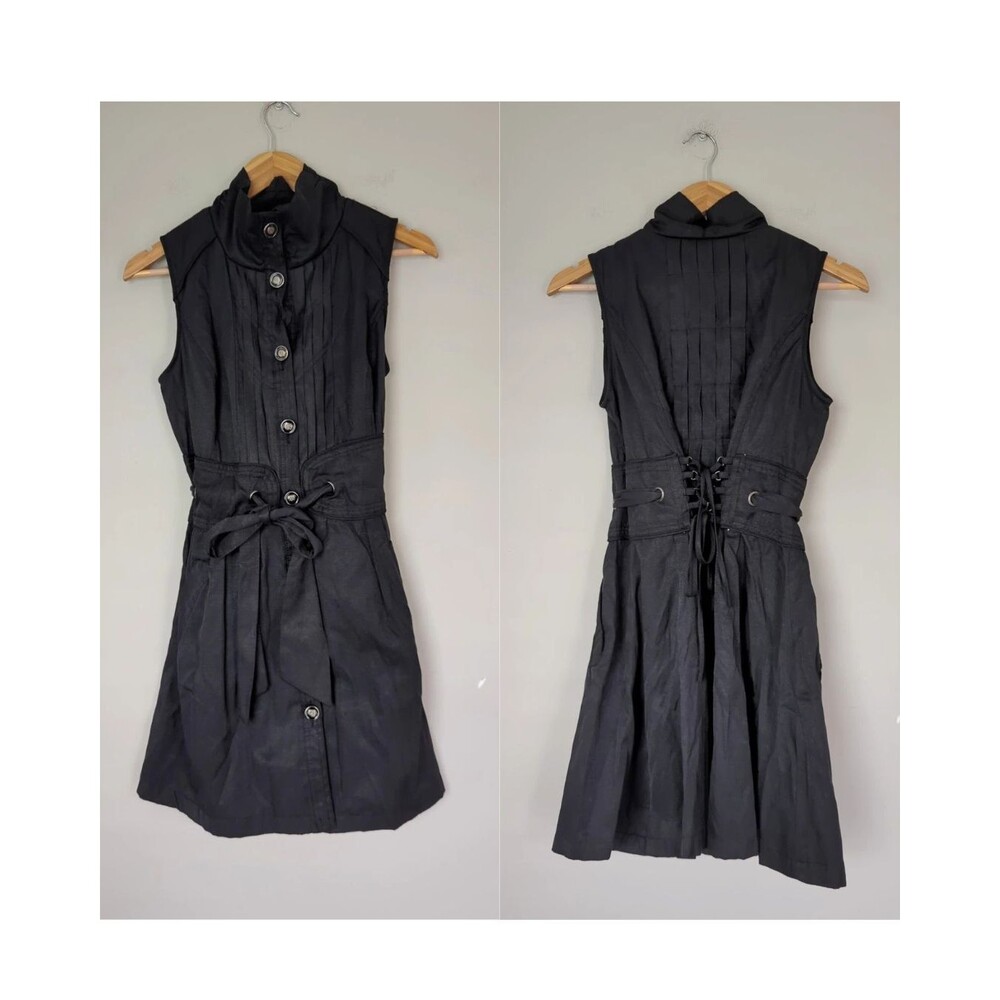 Body Central Black Sleeveless Button-Front Trench Dress